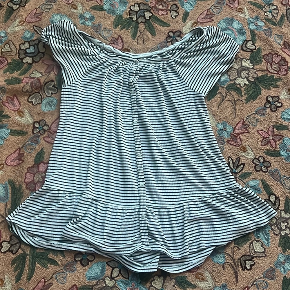 Art Class Girls Black and White Striped Top